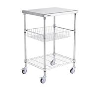 VEVOR Desserte à Roulettes à 3 Niveaux Chariot de Rangement Multifonctionnel en Acier 61x50,8x67,6 cm Charge 213,2 kg Roues Verrouillables 6 Crochets pour Stockage Buanderie Cuisine Restaurant Bureau