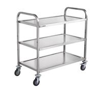 VEVOR Desserte à Roulettes à 3 Niveaux Chariot de Rangement Multifonctionnel en Inox 94x49,5x93 cm Charge 100 kg Roues Verrouillables 6 Crochets pour Stockage Buanderie Cuisine Restaurant Bureau