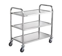 VEVOR Desserte à roulettes à 3 Niveaux Chariot de Rangement Multifonctionnel en INOX 95,3x50x95,8 cm Charge 204,1 kg Roues Verrouillables 6 Crochets pour Stockage Buanderie Cuisine Restaurant Bureau