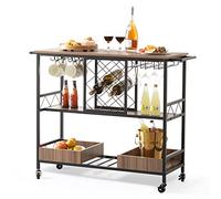 VEVOR Desserte Bar à 3 Niveaux 117x40x91,5 cm Chariot de Service Cadre en Acier Chargeant 136 kg Bar Roulant avec Porte-Bouteille Porte-Verre Plateau Amovible pour Rangement Cuisine Restaurant Bureau
