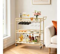VEVOR Desserte Bar Cuisine, Chariot de Service Polyvalent 3 Niveaux 91x33x93,5 cm, pour Rangement Vins Boissons, Bar Roulant Moderne avec Plateaux en Bois, Range-bouteilles et Porte-verres à Pied