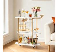 VEVOR Desserte Bar Cuisine, Chariot de Service Polyvalent 3 Niveaux, pour Rangement Vins Ustensiles Boissons, Bar Roulant Plateau en Bois et Structure en Métal, avec Range-Bouteilles et Porte-Verres