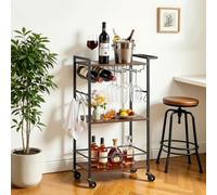 VEVOR Desserte Bar Cuisine, Chariot de Service Polyvalent à 3 Niveaux 51x28x84 cm, pour Rangement Vins Ustensiles Boissons, Bar Roulant avec Plateau en Bois, Range-Bouteilles et Porte-Verres