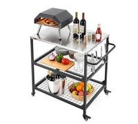 VEVOR Desserte de Jardin pour Plancha, Chariot de Barbecue avec Plan de Travail 80x61 cm en INOX, pour Préparation de Cuisine BBQ Extérieur, avec 4 Roues, Poignée Latérale et Deux Étagères en Maille