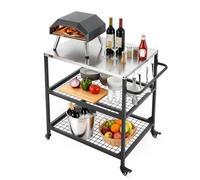 VEVOR Desserte de Jardin pour Plancha, Chariot de Barbecue avec Plan de Travail 80x61 cm en Inox, pour Préparation de Cuisine BBQ Extérieur, avec 4 Roues, Poignée Latérale et Deux Étagères en Maille