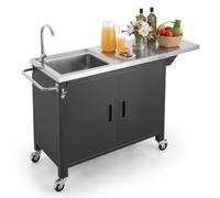 VEVOR Desserte Plancha 132 cm Chariot de Barbecue avec Évier et Placard, pour Jardin Terrasse Cuisine en Plein air, Plan de Travail Mobile pour Extérieur Plateau en INOX, Table de BBQ avec Extension