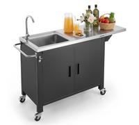 VEVOR Desserte Plancha 132 cm Chariot de Barbecue avec Évier et Placard, Pour Jardin Terrasse Cuisine en Plein air, Plan de Travail Mobile pour Extérieur Plateau en Inox, Table de BBQ avec Extension