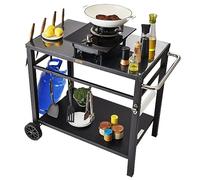 VEVOR Desserte Plancha à 2 Niveaux Chariot de Barbecue avec Grand Plan de Travail Table de Barbecue sur Roulettes pour Four à Pizza Préparation de Cuisine BBQ Jardin Patio Extérieur 85 x 55 x 83,5 cm