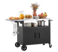 VEVOR Desserte Plancha Extérieure 124 cm, Chariot de Barbecue avec Plateau en INOX et Placard de Rangement, Plan de Travail Mobile pour Jardin Terrasse Cuisine d'Été, Table de Barbecue avec roulettes