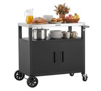 VEVOR Desserte Plancha Extérieure 92,4 cm, Chariot de Barbecue avec Plateau en INOX et Placard, pour BBQ Jardin Terrasse, Plan de Travail Mobile pour Cuisine d'Été, Table de Barbecue avec roulettes