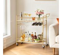 VEVOR Desserte Polyvalente, Chariot de Service pour Bar 2 Niveaux 86x30x83 cm, Rangement Vins Ustensiles Boissons Cuisine, Bar Roulant Étagères en Bois et Grillagée, avec Range-bouteilles Porte-verres