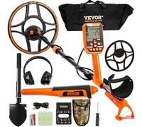VEVOR Détecteur de Métaux Bobine de Recherche 30,5 cm Détecteur Rechargeable 99-127 cm Écran LCD Étanche IP68 7 Modes Puce DSP Écouteurs Bluetooth pour Recherche d'or Chasse aux Trésors Noir/Orange
