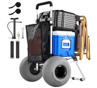 VEVOR Diable de Plage Tout-terrain, Chariot de Transport Pliable Charge Maximale 75 kg, pour Camping Pêche Jardin Extérieur, Plateau de Chargement 50,5x37,4 cm, Roues Ballons 32 cm, Hauteur Réglable
