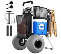 VEVOR Diable de Plage Tout-terrain, Chariot de Transport Pliable Charge Maximale 75 kg, pour Camping Pêche Jardin Extérieur, Plateau de Chargement 50,5x37,4 cm, Roues Ballons 32 cm, Hauteur Réglable