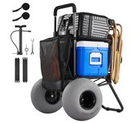 VEVOR Diable de Plage Tout-terrain, Chariot de Transport Pliable Charge Maximale 75 kg, pour Camping Pêche Jardin Extérieur, Plateau de Chargement 46x37,5 cm, Grandes Roues Ballons, Hauteur Réglable