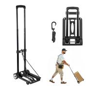 VEVOR Diable Pliant 2 Roues, Chariot à Bagages Pliable, Capacité de Charge 49,9 kg, avec 1 Corde Élastique, Chariot Utilitaire à Plateforme pour Déménagement, Manutention, à l'Aéroport, Bureau, Noir