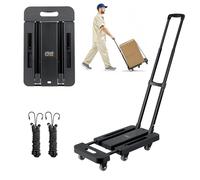 VEVOR Diable Pliant 6 Roues, Chariot à Bagages Pliable, Capacité de Charge 226,8 kg, 2 Cordes Élastiques, Base Extensible, Chariot Utilitaire pour Déménagement, Manutention, à l'Aéroport, Bureau, Noir