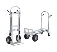 VEVOR Diable Pliant en Aluminium 2-en-1 Diable Chariot de Déménagement de Manutention Charge 454 kg Diable Convertible en Chariot à Plate-forme Roues Caoutchouc PU pour Transport Entrepôt Marchandises