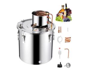 VEVOR Distillateur Alambic 50 L, Chaudière à Spiritueux en Inox avec Serpentin en Cuivre, Distillateur d'Alcool et d’Eau avec Thermomètre et Pompe, Kit de Brassage Fermentation Vin Whisky Brandy