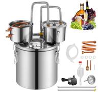 VEVOR Distillateur Alambic 11,4 L, Distillateur d'Alcool et d’Eau en Inox, Chaudière à Spiritueux à Refroidissement Rapide, Double Condensateur avec Distillation Secondaire, Kit de Brassage Domicile