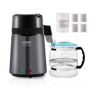 VEVOR Distillateur d'Eau 4 L Machine à Eau Distillée 1 L/h 24 L/Jour Machine à Distiller l'Eau Intérieur Inox Alimentaire Récipient en Verre pour Purification d’Eau du Robinet Maison Bureau Clinique
