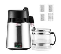 VEVOR Distillateur d'Eau 6 L, Purificateur d'Eau de Comptoir, 900 W, Rendement 1,3 L/h, en Acier Inoxydable, avec Carafe en Verre et Accessoires, Distillation Efficace, pour Maison Bureau, Argent