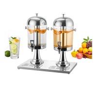 VEVOR Distributeur de Boissons Capacité 2x 8 L, Fontaine à Eau en Acier Inoxydable et Plastique, avec Robinet, Compartiment à Glace et Plateau, Distribution de Jus Limonade Thé Glacé, Restaurant Café