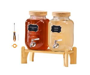VEVOR Distributeur de Boissons Capacité de 3,8 L 2PCs, Fontaine à Eau en Verre, Distribution d’Eau Jus Limonade Thé Glacé, avec Support, Robinet et Infuseur, pour Restaurants Cafés Hôtels Fêtes