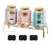 VEVOR Distributeur de Boissons Capacité de 8 L 3PCs, Fontaine à Eau en Verre, Distribution d’Eau Jus Limonade Thé Glacé, avec Support en Métal, Robinet et Infuseur, pour Restaurant Café Hôtel Fête