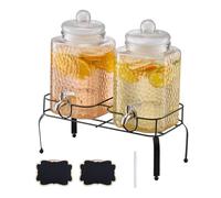VEVOR Distributeur de Boissons Grande Capacité 5,5 L 2PCs, Fontaine à Eau en Verre, Distribution d’Eau Jus Limonade Thé Glacé, avec Support en Métal et Robinet en Inox, pour Restaurant Café Hôtel Fête