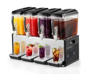 VEVOR Distributeur de Boissons Réfrigérées 4x12 L Fontaine à Jus de Fruits, pour Boissons Fraîches Buffet CHR, 4 Cuves, Température 7-12 °C, Fonction Réfrigération et Agitation, Professionnel, en Inox