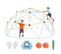 VEVOR Dôme d'escalade Géométrique 305 cm, Cage à Grimper avec Filet et 2 Ballons de Basket, Cage à Écureuil Solide Charge de 453 kg, Aire de Jeux d'Extérieur pour Arrière-Cour, Bleu et Jaune