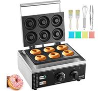 VEVOR Donutmaker électrique, 1550 W Machine à beignets commerciale avec revêtement antiadhésif, 6 trous, machine à gaufrettes chauffantes double face pour 6 beignets, 50-300 °C, pour les restaurants e