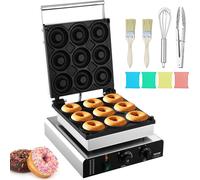 VEVOR Donutmaker électrique, 2 kW Machine à beignets commerciale avec revêtement antiadhésif, 9 trous, machine à gaufrettes chauffantes double face pour 9 beignets, 50-300 °C, pour les restaurants et