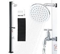 VEVOR Douche Solaire 35 L Douche Extérieur Solaire Autoportante pour Jardin Piscine Plage, Hauteur Pommeau 1,95 m, avec Robinet Lavage des Pieds, Porte-Savon, Réglage Eau Chaude Froide, Noir Argenté