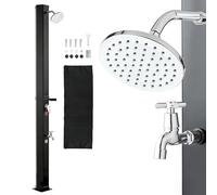 VEVOR Douche Solaire 35 L Douche Extérieur Solaire Autoportante pour Jardin Piscine Plage, Hauteur Pommeau 1,95 m, avec Robinet de Lavage des Pieds, Porte-Savon, Réglage Eau Chaude et Froide, Noir