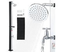 VEVOR Douche Solaire 35 L Douche Extérieur Solaire Autoportante pour Jardin Piscine Plage, Hauteur Pommeau 1,95 m, avec Robinet Lavage des Pieds, Porte-savon, Réglage Eau Chaude Froide, Noir Argenté