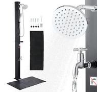 VEVOR Douche Solaire 40 L Douche Extérieur Solaire Autoportante pour Jardin Piscine Plage, Hauteur Pommeau 2 m, avec Robinet Lavage des Pieds, Kit Plancher, Douchette, Réglage Eau Chaude Froide, Noir
