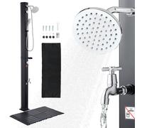 VEVOR Douche Solaire 40 L Douche Extérieur Solaire Autoportante pour Jardin Piscine Plage, Hauteur Pommeau 2 m, avec Robinet Lavage des Pieds, Kit Plancher, Douchette, Réglage Eau Chaude Froide, Noir