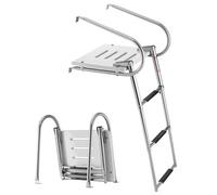 VEVOR Échelle de Bateau 3 Marches en Inox avec Plateforme, Échelle de Baignade Télescopique et Pliante, Mains Courantes pour Bateau Hors-Bord, Yacht et Ponton, Charge 181,44 kg, Marches Antidérapantes