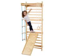 VEVOR Échelle murale suédoise, 5 en 1, jouets d'escalade d'intérieur en bois, charge de 99,8 kg, avec barre de traction, anneaux de gymnastique, échelle murale, échelle de corde et planche coulissante