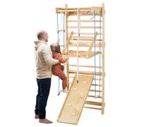VEVOR Échelle murale suédoise 8 en 1, jouet d'escalade intérieur en bois avec barre de traction, anneaux de gymnastique, siège pivotant, échelle de corde, échelle murale, planche à glissière, 99,8 kg
