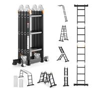 VEVOR Échelle Pliante Polyvalente 7 en 1 Escabeau Télescopique Réglable avec Planche Échafaudage, Barre Équilibre, Hauteur de Portée 3,55 m, Charge 150 kg, Cadre A 3 Marches, pour Extérieur Intérieur