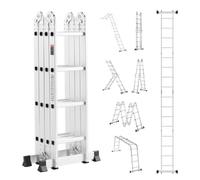 VEVOR Échelle Pliante Polyvalente 7 en 1 Escabeau Télescopique Réglable avec Barre Équilibre, Hauteur de Portée 4,6 m, Charge 150 kg, Échelle Multifonction Cadre A 4 Marches, pour Extérieur Intérieur