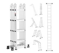 VEVOR Échelle Pliante Polyvalente 7 en 1 Escabeau Télescopique Réglable avec Barre Équilibre, Hauteur de Portée 4,6 m, Charge 150 kg, Échelle Multifonction Cadre A 4 Marches, pour Extérieur Intérieur