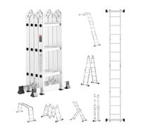 VEVOR Échelle Pliante Polyvalente 7 en 1 Escabeau Télescopique Réglable avec Barre Équilibre, Hauteur de Portée 3,5 m, Charge 150 kg, Échelle Multifonction Cadre A 3 Marches, pour Extérieur Intérieur