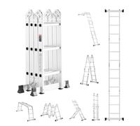 VEVOR Échelle Pliante Polyvalente 7 en 1 Escabeau Télescopique Réglable avec Barre Équilibre, Hauteur de Portée 3,5 m, Charge 150 kg, Échelle Multifonction Cadre A 3 Marches, pour Extérieur Intérieur