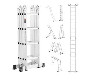 VEVOR Échelle Pliante Polyvalente 7 en 1 Escabeau Télescopique Réglable avec Barre Équilibre, Hauteur de Portée 4,6 m, Charge 150 kg, Échelle Multifonction Cadre A 4 Marches, pour Extérieur Intérieur