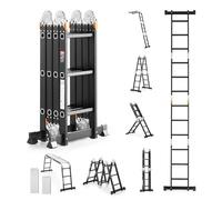 VEVOR Échelle Pliante Polyvalente 7 en 1 Escabeau Télescopique Réglable avec Planche Échafaudage, Barre Équilibre, Hauteur de Portée 3,55 m, Charge 150 kg, Cadre A 3 Marches, pour Extérieur Intérieur