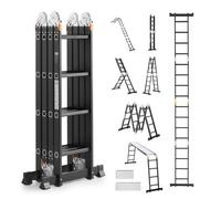 VEVOR Échelle Pliante Polyvalente 7 en 1 Escabeau Télescopique Réglable avec Planche Échafaudage, Barre Équilibre, Hauteur de Portée 4,65 m, Charge 150 kg, Cadre A 4 Marches, pour Extérieur Intérieur